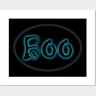 Glowing Blue Halloween Boo Bar Sign Posters and Art